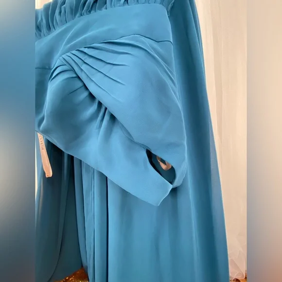 Elegant Side Split Teal Blue Bridesmaid Dresses One Shoulder wedding grad New